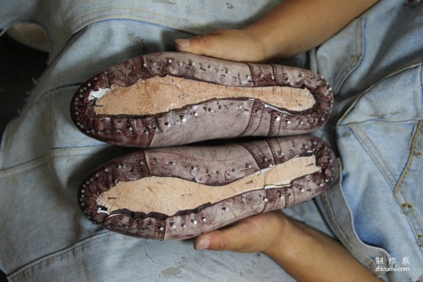 The making process of a pair of handmade work boots