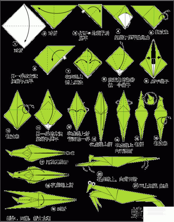 Illustration of how to make origami mantis for children