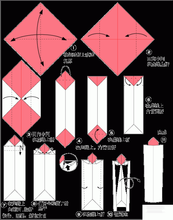 Illustration of the origami method of Christmas candles for children