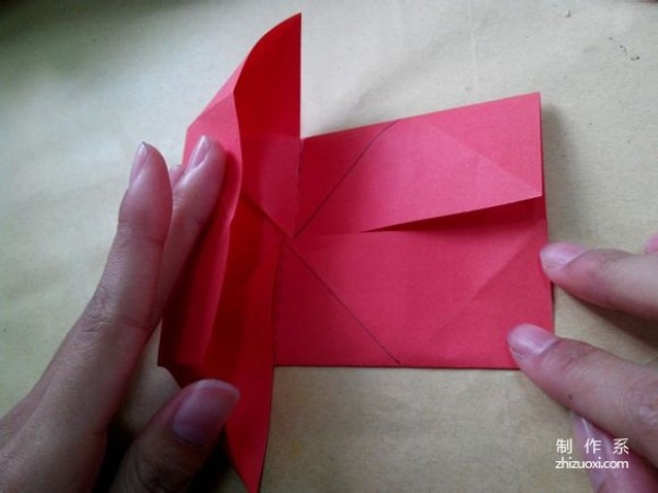 Illustration of DIY origami method of beautiful windmill rose flower