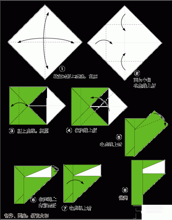 Illustrated origami tutorial for the English letter F