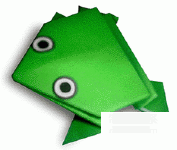 Illustration of how to make a simple origami jumping frog for children