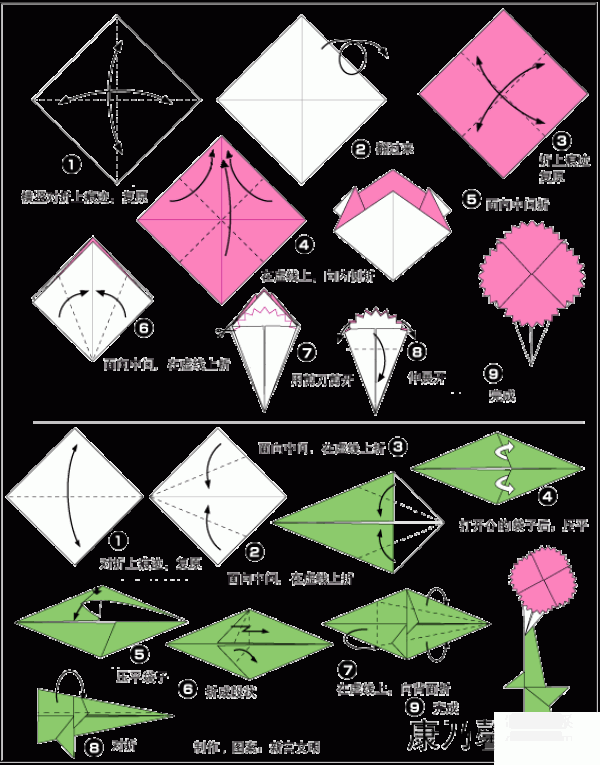 Simple carnation origami illustration tutorial