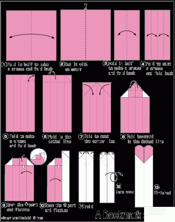 Origami method for spiritual bookmarks