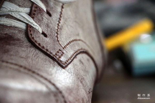 The making process of a pair of handmade work boots