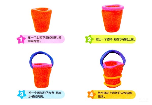 Illustration of how to make a small clay bucket