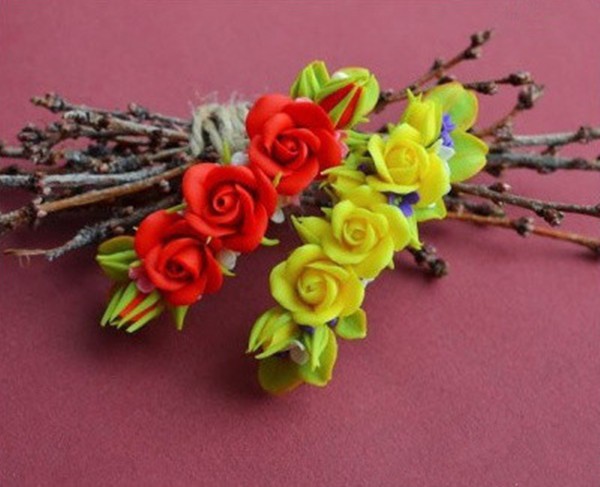 Tutorial on making unique handmade rose soft clay hairpins