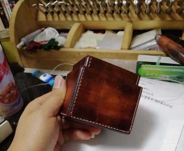 Leather box made by horse stitching