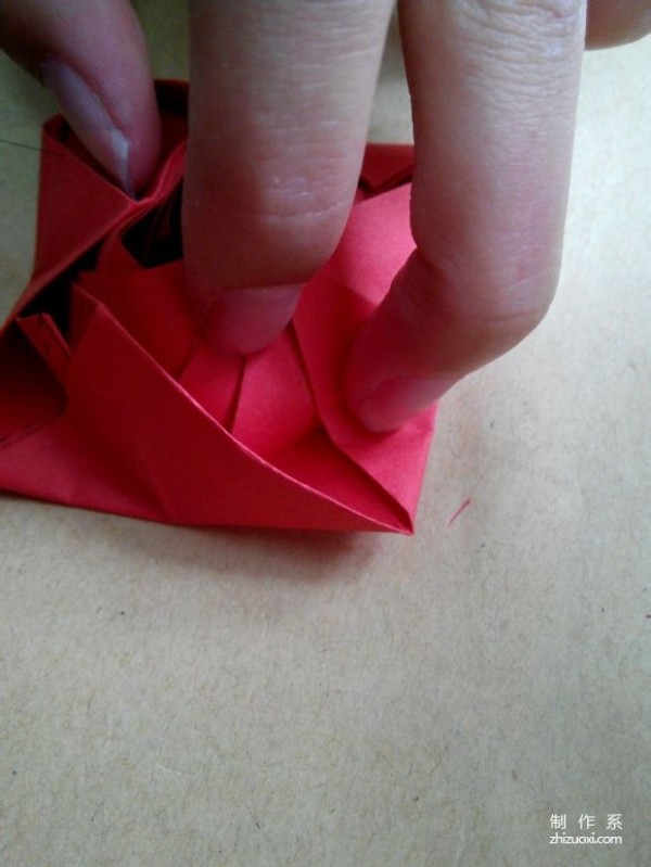 Illustration of DIY origami method of beautiful windmill rose flower