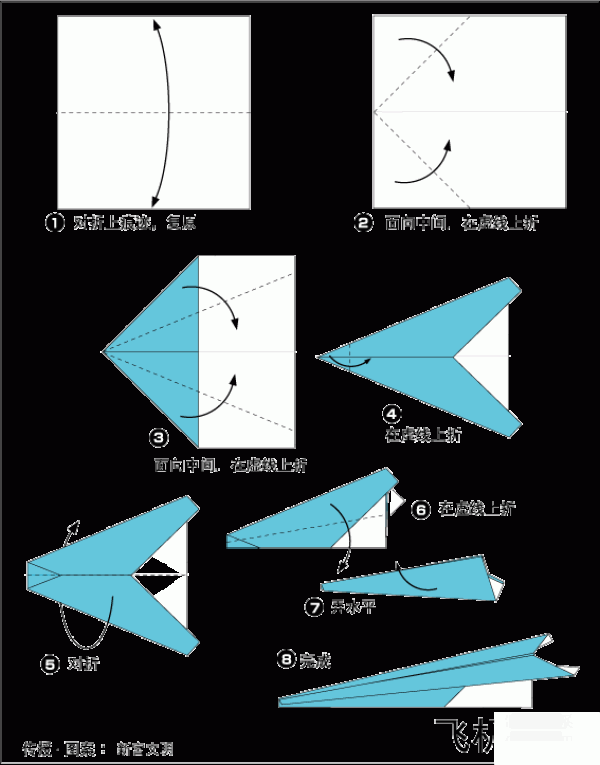 Illustration of how to fold a paper airplane