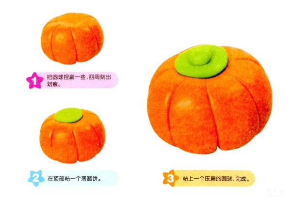 Illustration of how to make clay pumpkin