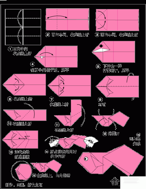 Origami method of little goldfish