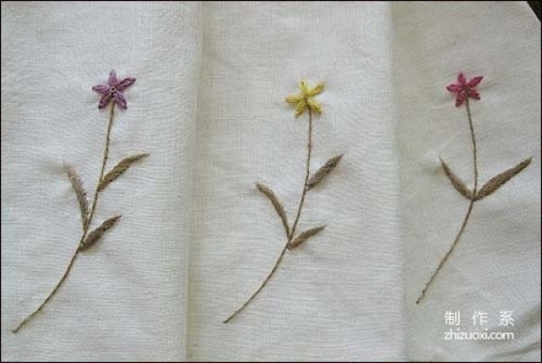 Illustrated tutorial on hand embroidery method of small daisy