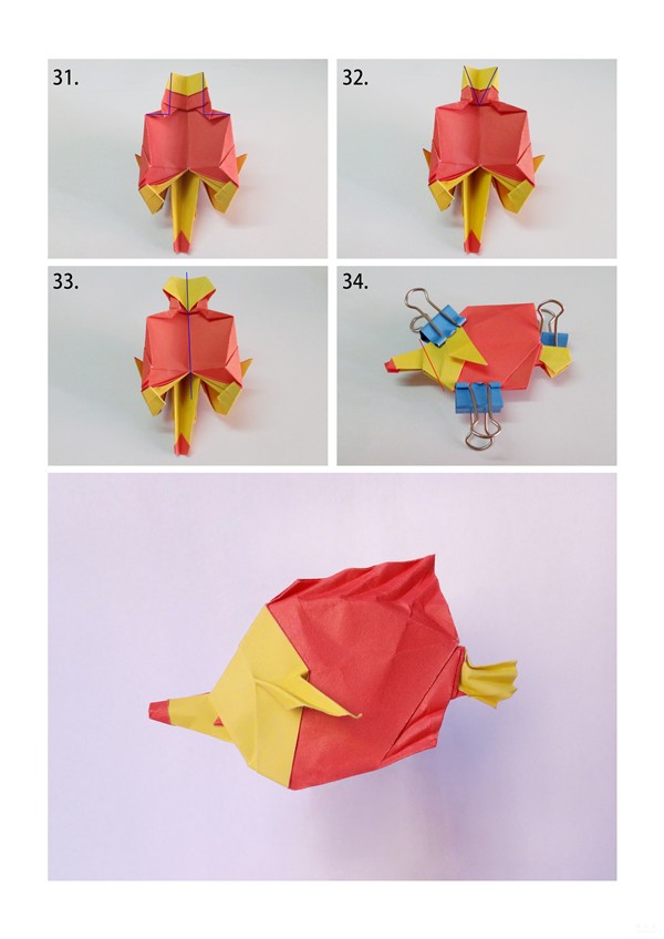 A complete tutorial of paper fish origami with real shots of folding butterfly fish