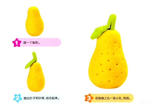 Illustration of how to make colored clay pear