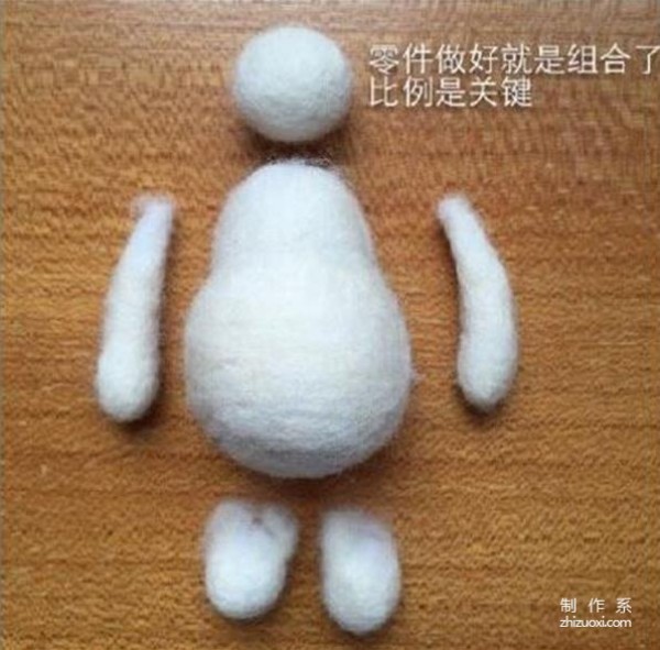 Illustration of the manual production method of making large white cartoon character dolls with wool felt