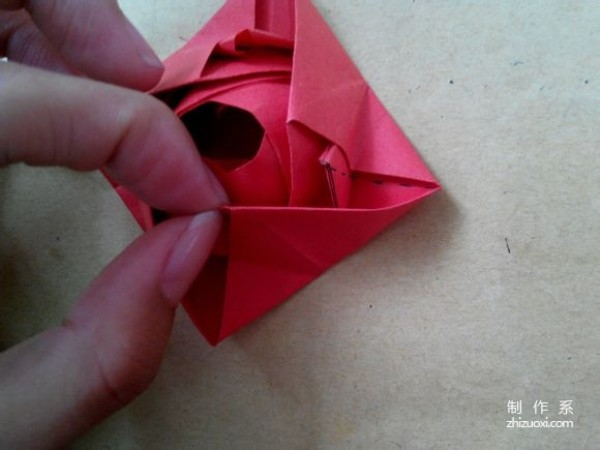 Illustration of DIY origami method of beautiful windmill rose flower