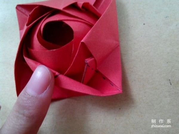 Illustration of DIY origami method of beautiful windmill rose flower