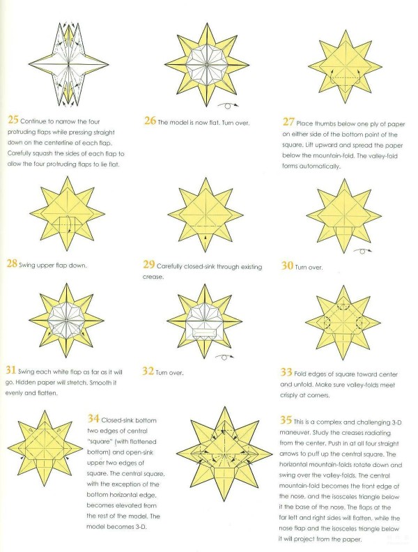 Illustrated tutorial on hand-made origami methods for sun, moon and stars