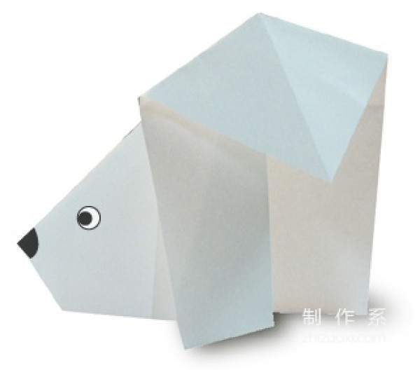 Illustration of the steps for children to make origami white bears