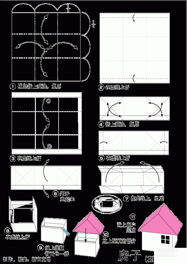 Origami method of 3D house