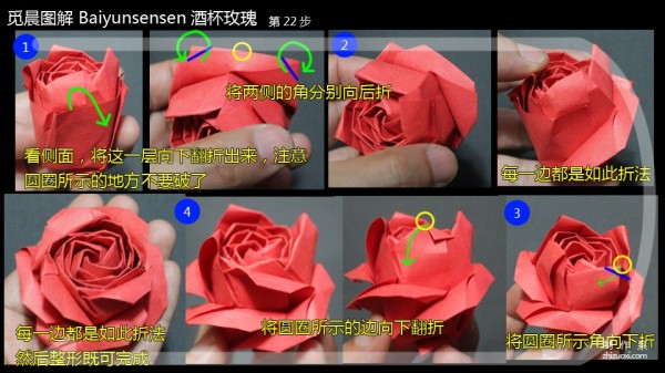 Michen illustrated rose origami tutorial for Baiyunsensen wine glass rose