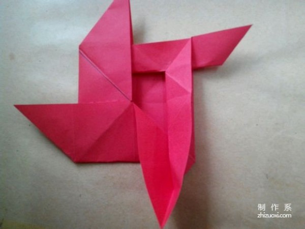 Illustration of DIY origami method of beautiful windmill rose flower