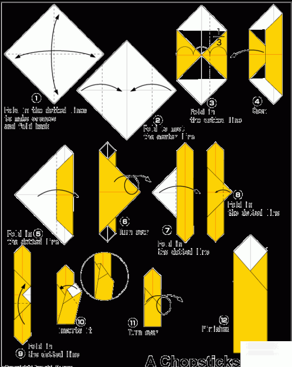 Origami method for children to make origami chopstick bag