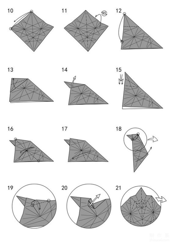 Illustrated tutorial to teach you how to fold a big-faced cat origami