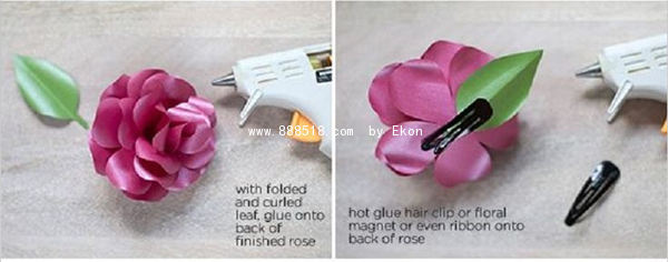 Detailed step-by-step illustration of making three-dimensional long-stem roses from wax paper in various colors