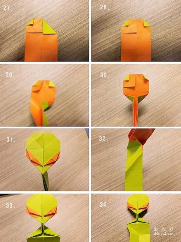 Illustration of the origami method of making interesting aliens by hand