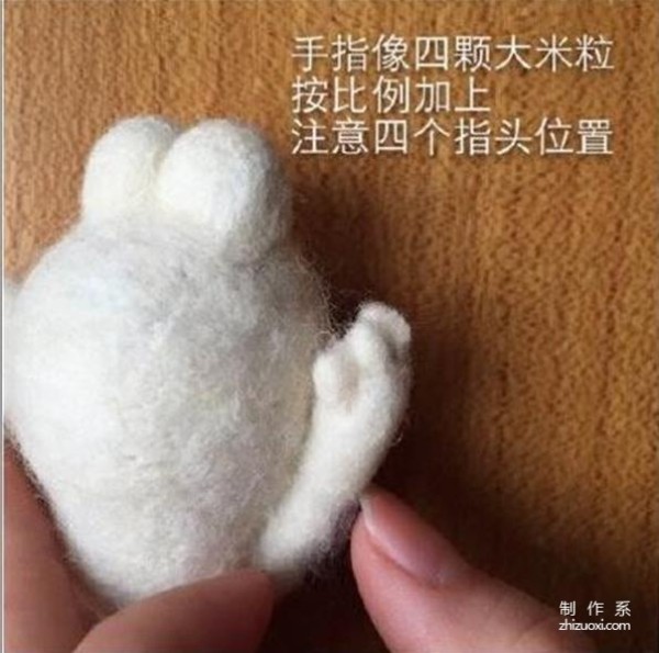 Illustration of the manual production method of making large white cartoon character dolls with wool felt