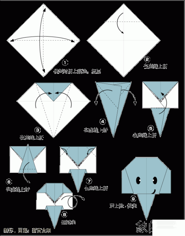 Tutorial on how to make origami of an elephant’s face