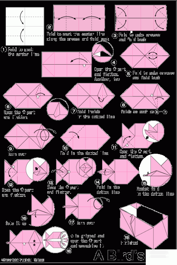 Simple and practical origami method for bird box or paper box with birds