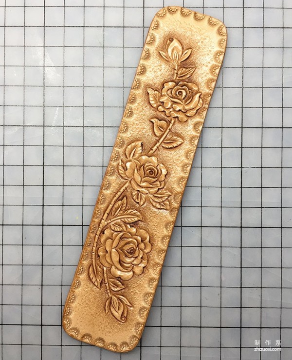 Carved leather Rose with Thorns bracelet