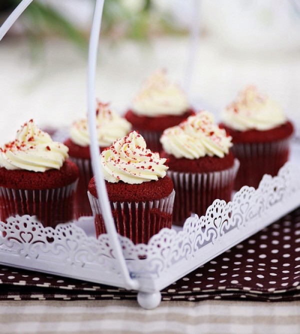 Hand-baked red velvet cupcakes that look like ice cream