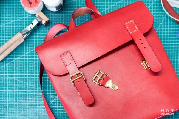 Red leather backpack diy handmade steps