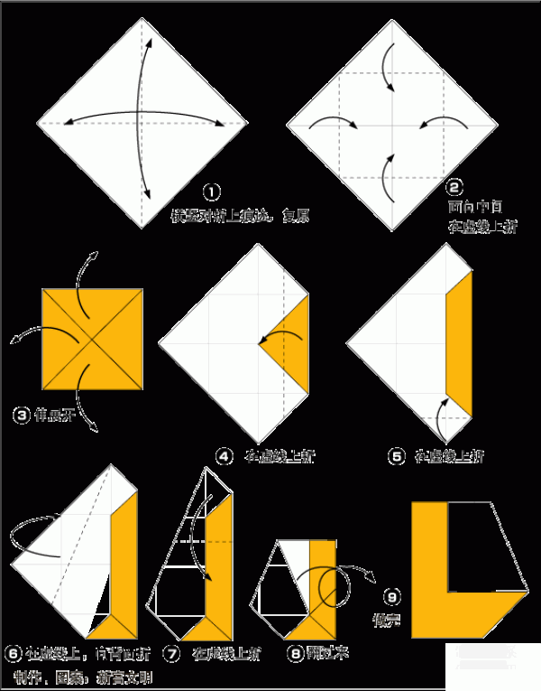 Illustrated origami tutorial for letter L