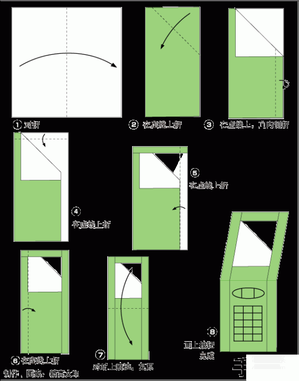 Origami method for childrens origami mobile phone