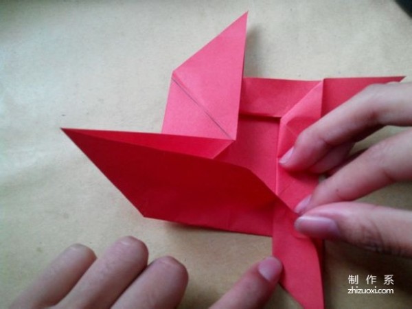 Illustration of DIY origami method of beautiful windmill rose flower