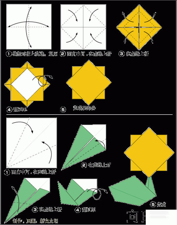 Step-by-step tutorial on origami sunflowers for children