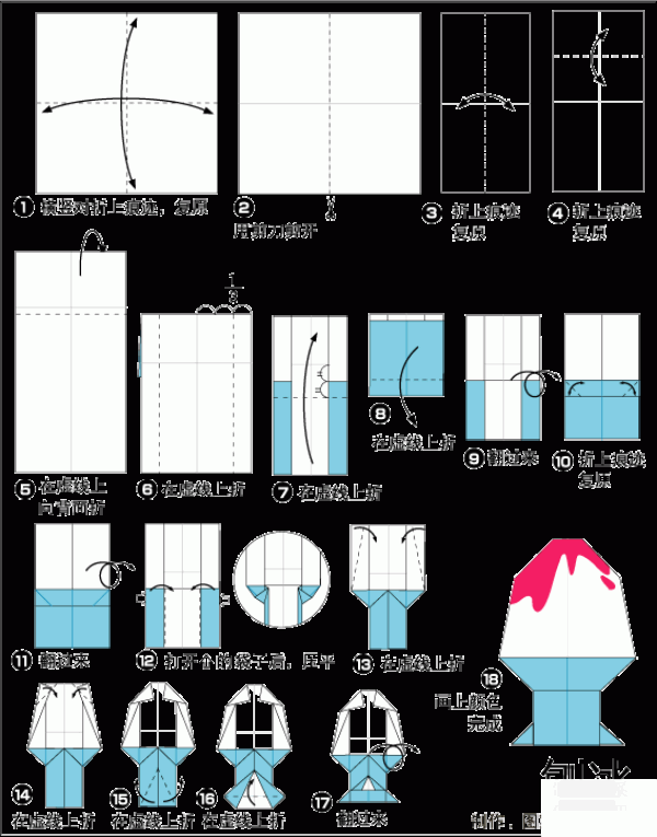 A very popular origami method for realistic shaved ice for cold drinks