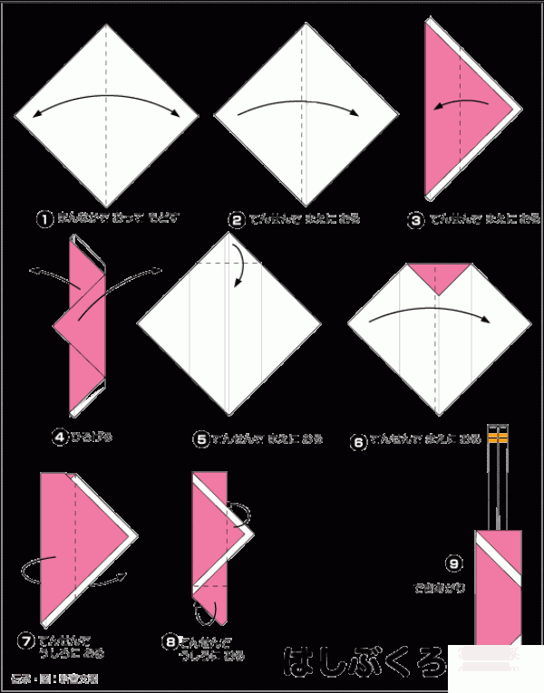 Origami method for children’s chopstick bag