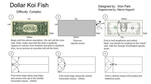 Detailed tutorial of dollar carp origami banknote real shot pictures