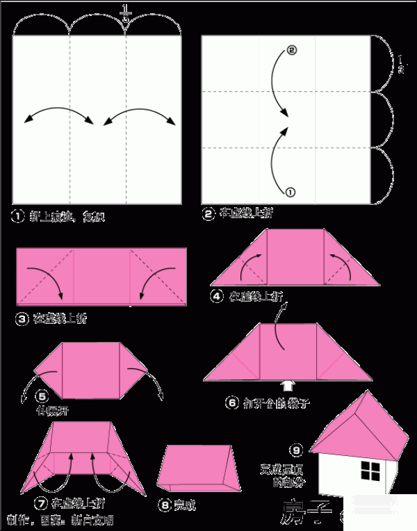 Origami method of 3D house