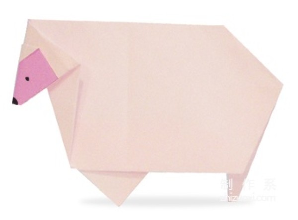 Origami method of cute pink little lamb