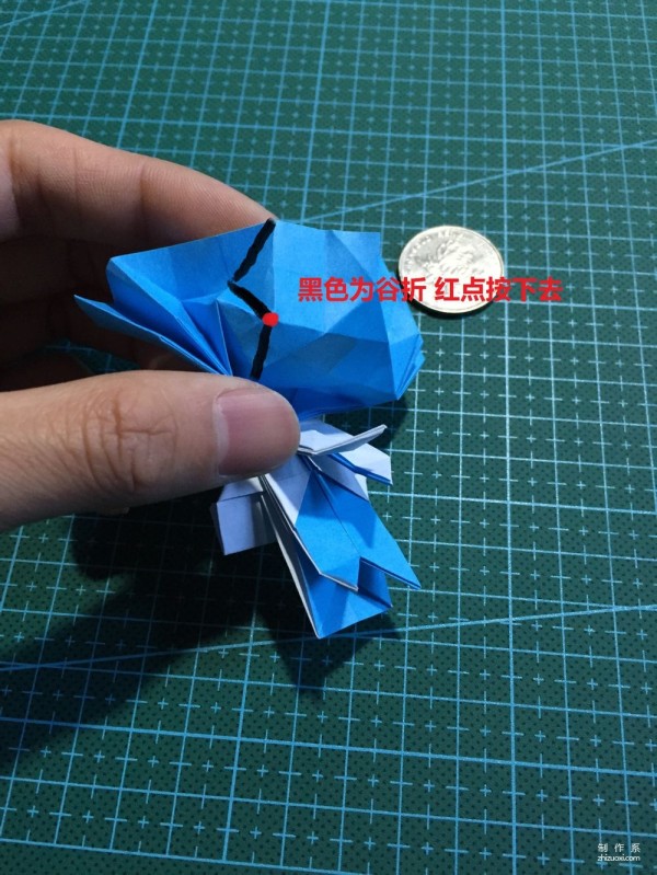 Real-life tutorial on origami Chirulian with complex origami cartoon characters