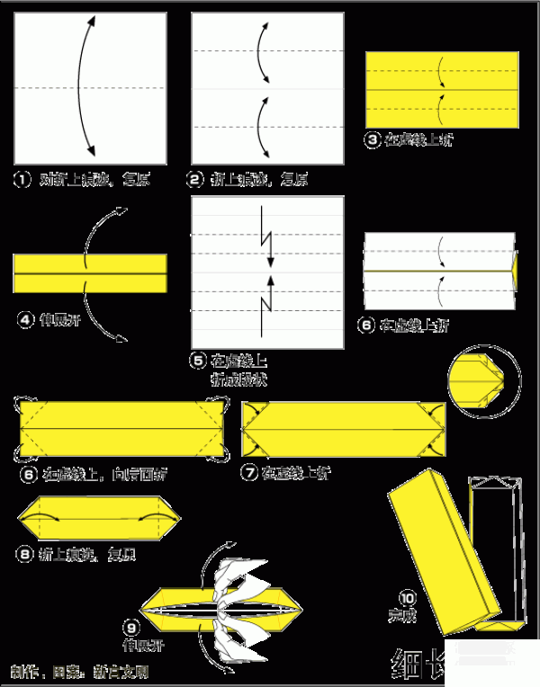 Origami method of long and narrow paper box