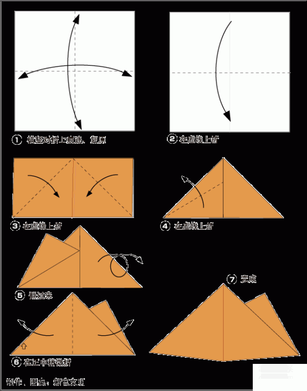 Origami method for childrens origami mountain