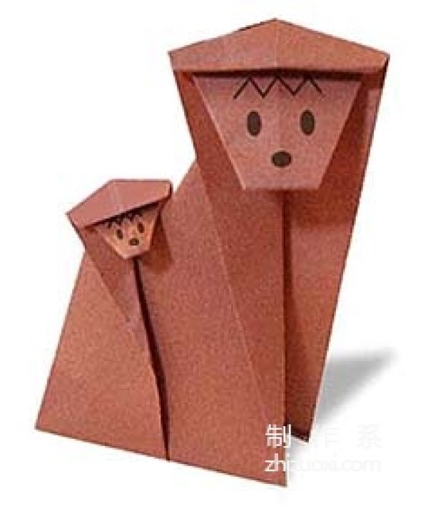 How to make origami of parent-child monkey, monkey on back, big monkey on back, little monkey on back